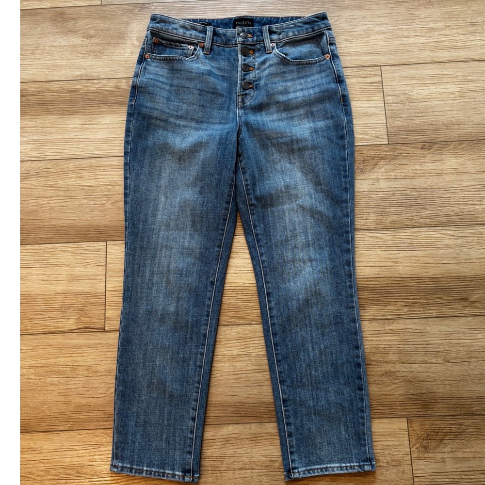 Talbots Modern Ankle Jeans Womens 6 Medium Wash Exposed Button Fly Straight Leg